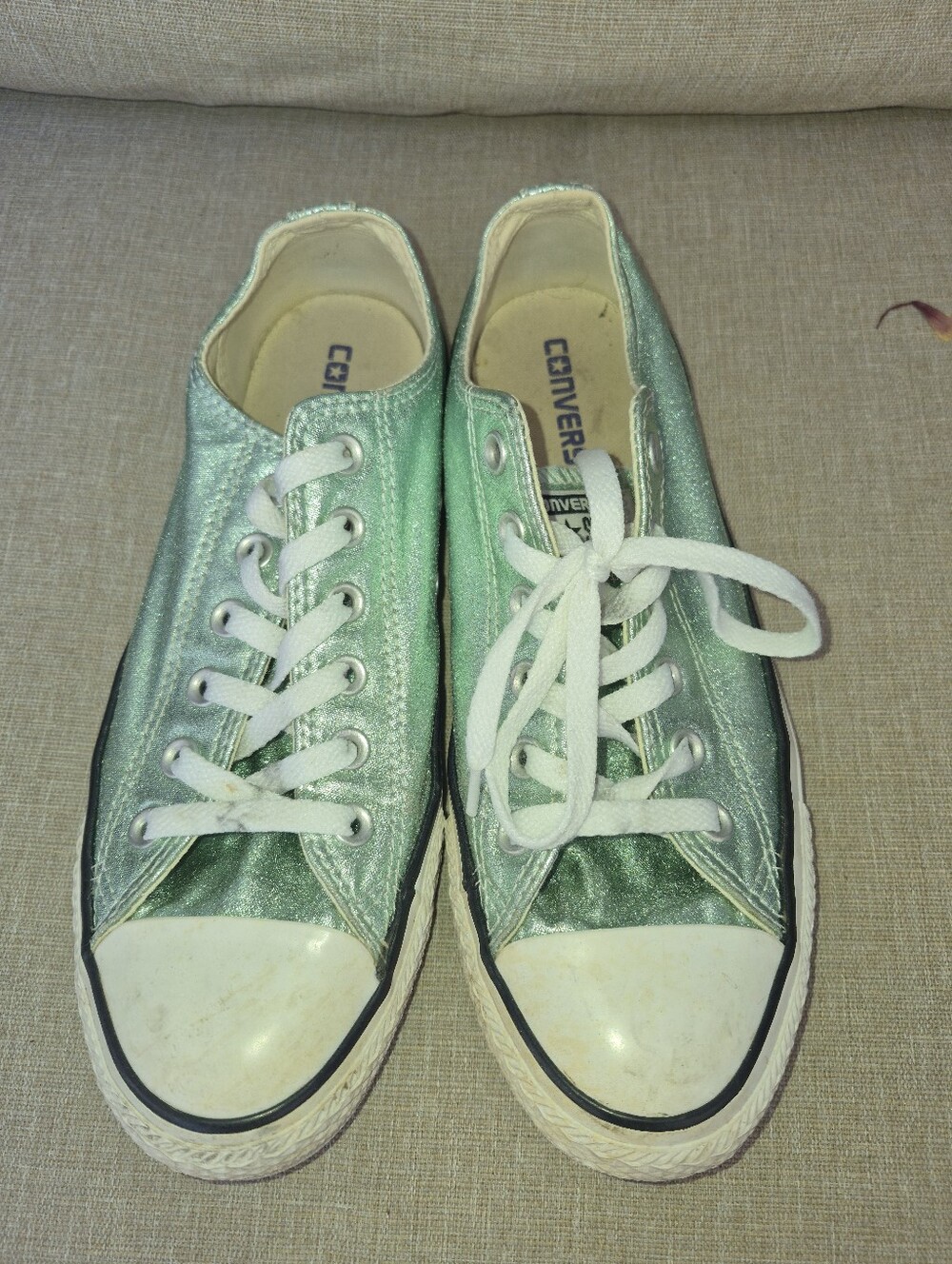Converse Low Top Sneakers in Metallic Mint Green